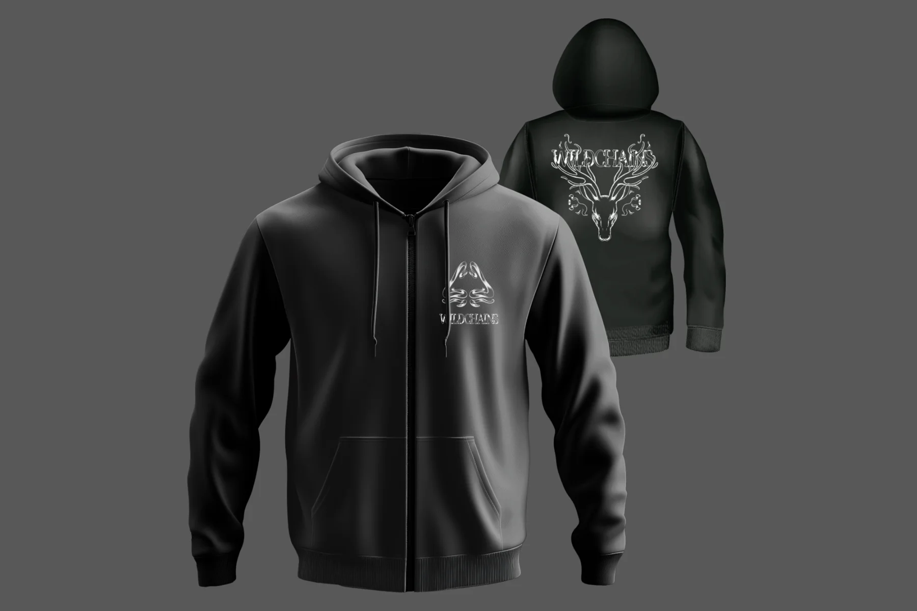 WILDCHAINS zip hoodie — frente e verso